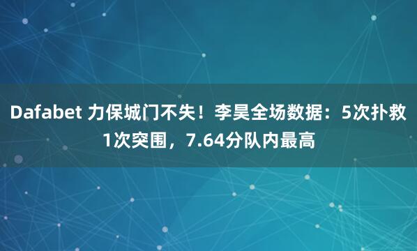 Dafabet 力保城门不失！李昊全场数据：5次扑救1次突围，7.64分队内最高