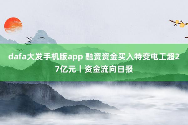 dafa大发手机版app 融资资金买入特变电工超27亿元丨资金流向日报