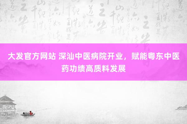 大发官方网站 深汕中医病院开业，赋能粤东中医药功绩高质料发展